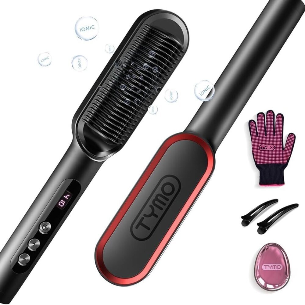 Hair Straightener Brush Titanium Coating 9 Temp Led Display Ionic Comb